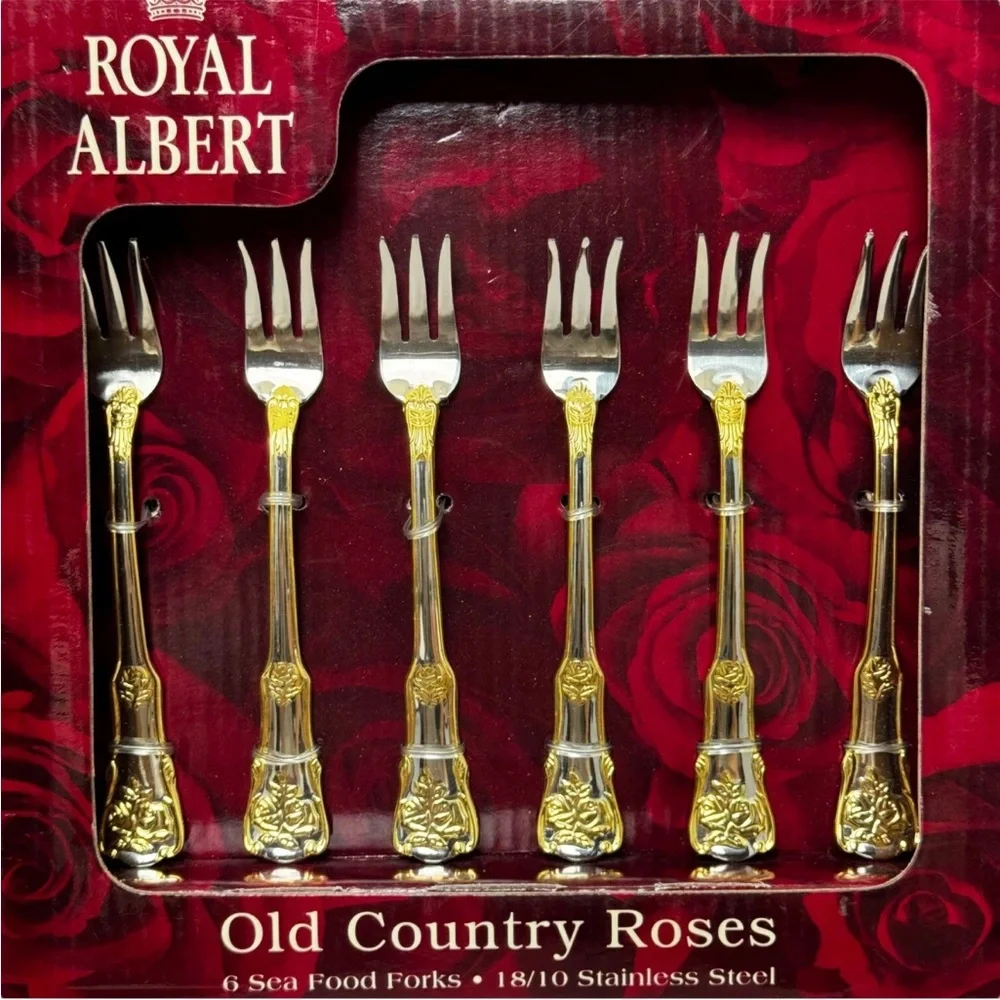 Royal Albert Old Country Roses Cocktail Sea Food Seafood Forks Set of 6 NEW